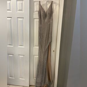 Portia and Scarlett Gunmetal floor length gown